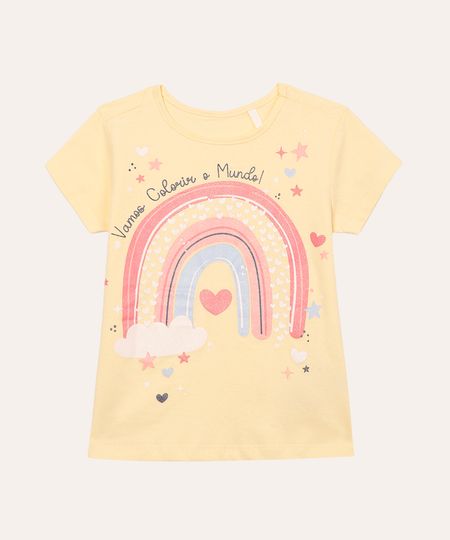 blusa infantil de algodão arco-íris manga curta amarela 4