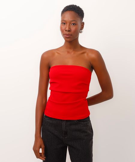 blusa drapeada sem alça vermelho PP