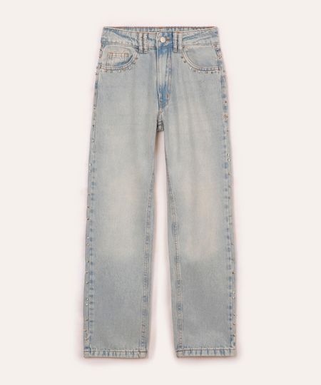 calça jeans reta juvenil com tachas azul 10