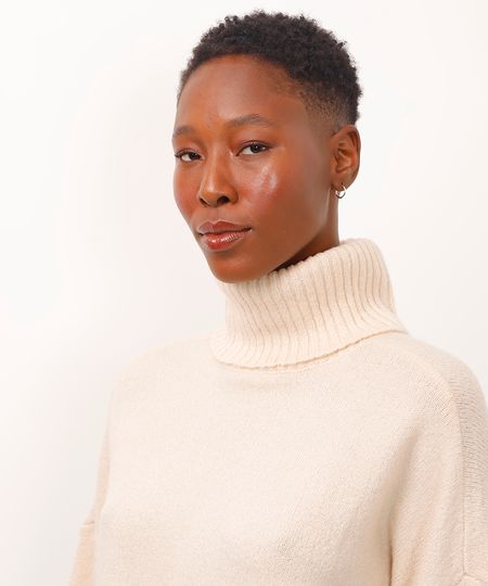 suéter de tricot gola alta bege P suéter de tricot gola alta bege P