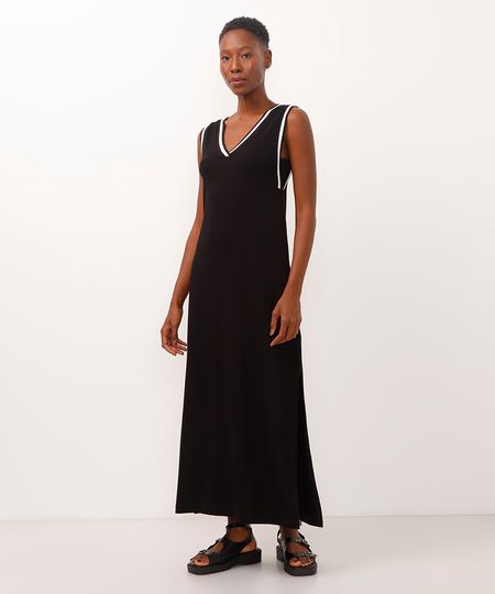vestido regata de viscose longo preto M vestido regata de viscose longo preto M