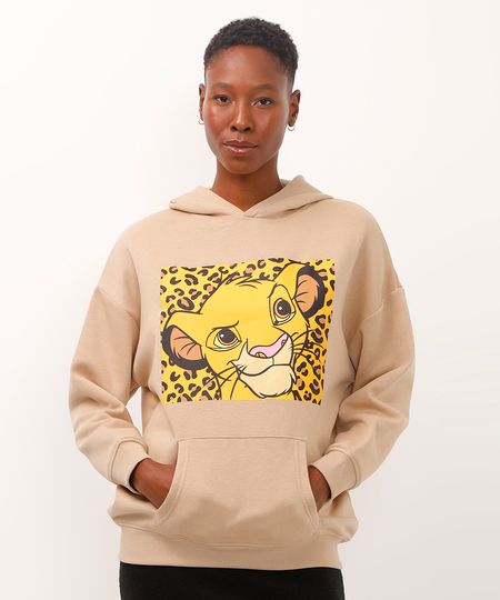 blusão de moletom com capuz e bolso simba bege P