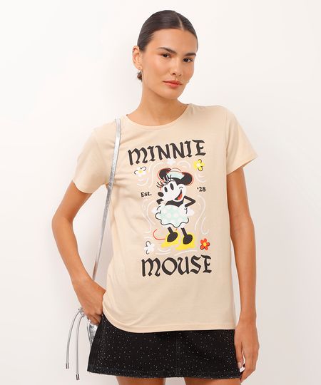 camiseta de algodão manga curta minnie bege P camiseta de algodão manga curta minnie bege P