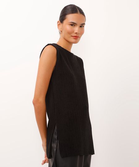 túnica alça larga cavada texturizada preta PP túnica alça larga cavada texturizada preta PP