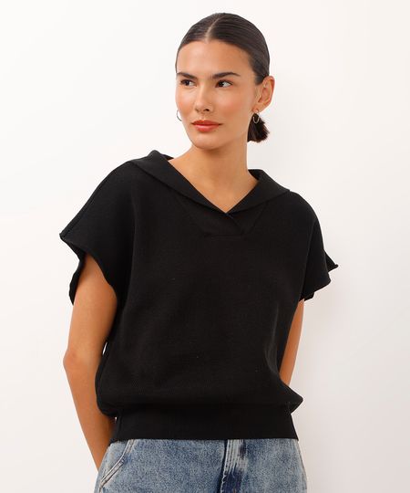 polo muscle tee de tricot liso preta PP polo muscle tee de tricot liso preta PP