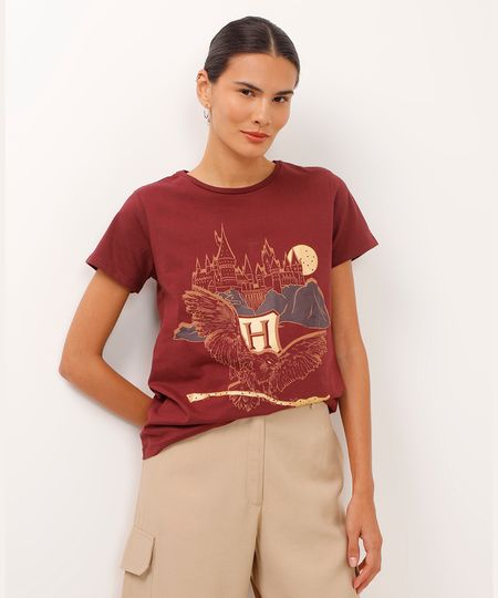 camiseta de algodão manga curta harry potter vinho PP camiseta de algodão manga curta harry potter vinho PP