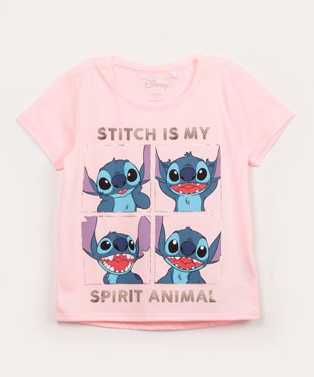 blusa juvenil manga curta stitch rosa claro 10