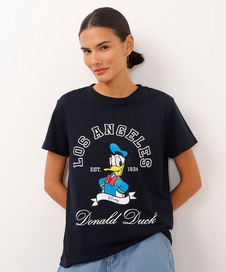 camiseta de algodão manga curta pato donald azul marinho XPP camiseta de algodão manga curta pato donald azul marinho XPP