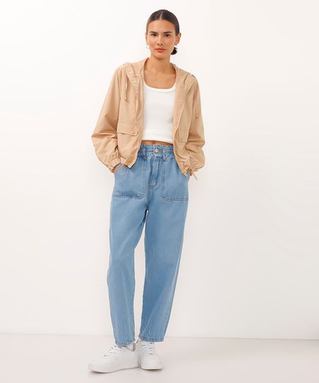 calça clochard jeans cintura super alta azul 34
