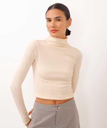 blusa gola alta manga longa texturizada bege G