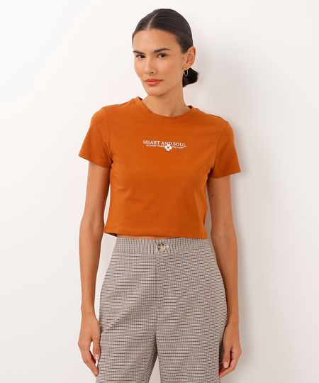 camiseta de algodão cropped heart and soul marrom PP