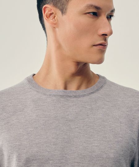 camiseta de tricot manga curta cinza PP camiseta de tricot manga curta cinza PP