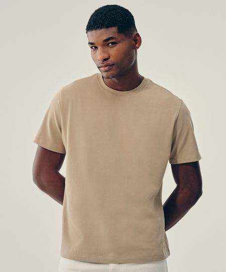 camiseta de algodão relaxed manga curta bege P