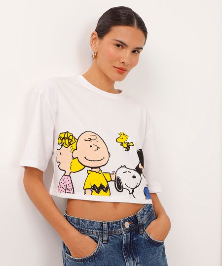 camiseta cropped de algodão snoopy off white M camiseta cropped de algodão snoopy off white M