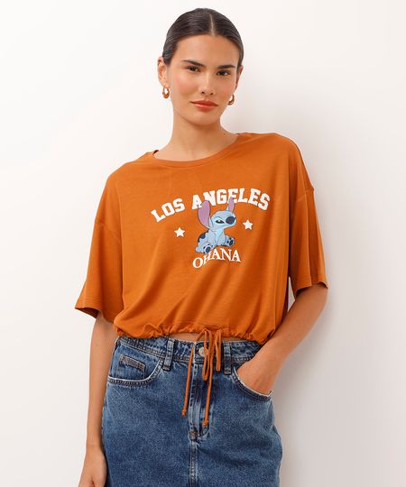 camiseta de viscose com amarração stitch marrom PP