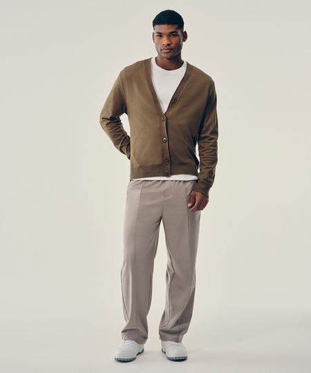 calça jogger alfaiataria cós elástico bege 44