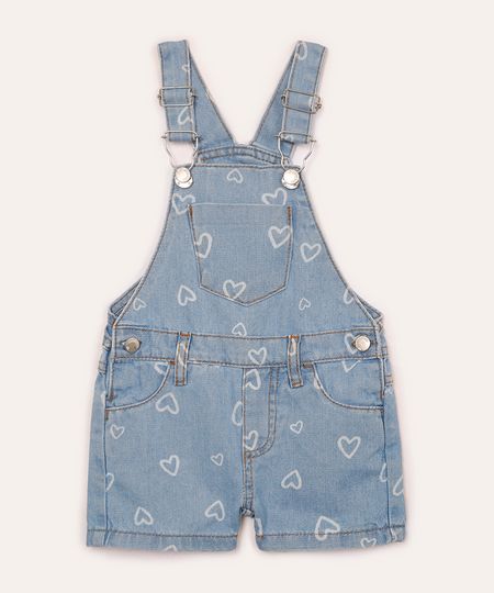 jardineira jeans infantil corações azul 2