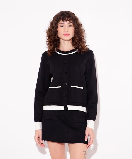 casaco de tricot com bolsos mindset preto P