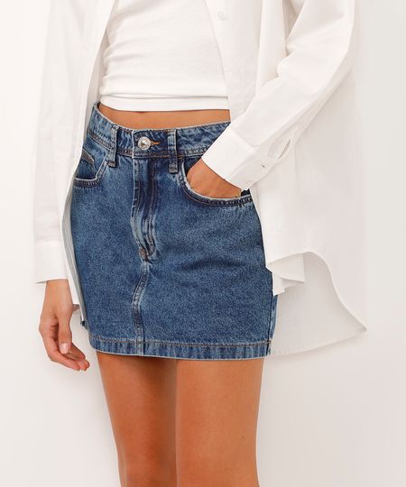 saia curta jeans cintura alta azul 34 saia curta jeans cintura alta azul 34