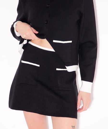 saia curta de tricot com bolsos bicolor mindset preta P saia curta de tricot com bolsos bicolor mindset preta P