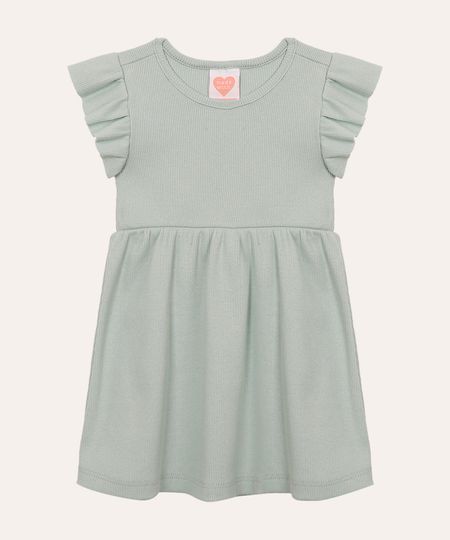 vestido de algodão infantil com babado verde 2