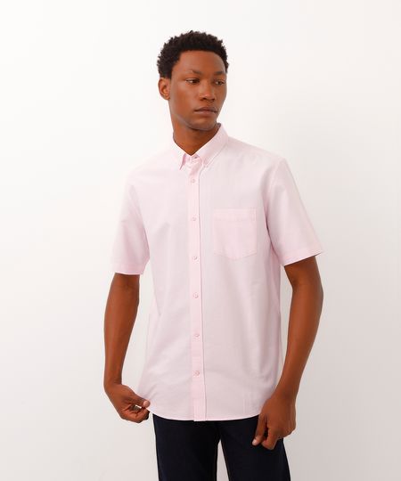 camisa comfort oxford manga curta rosa claro P