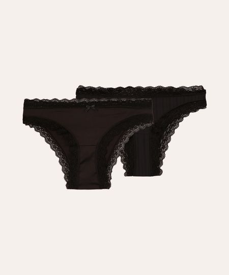 kit de 2 calcinhas biquíni com renda preta P kit de 2 calcinhas biquíni com renda preta P