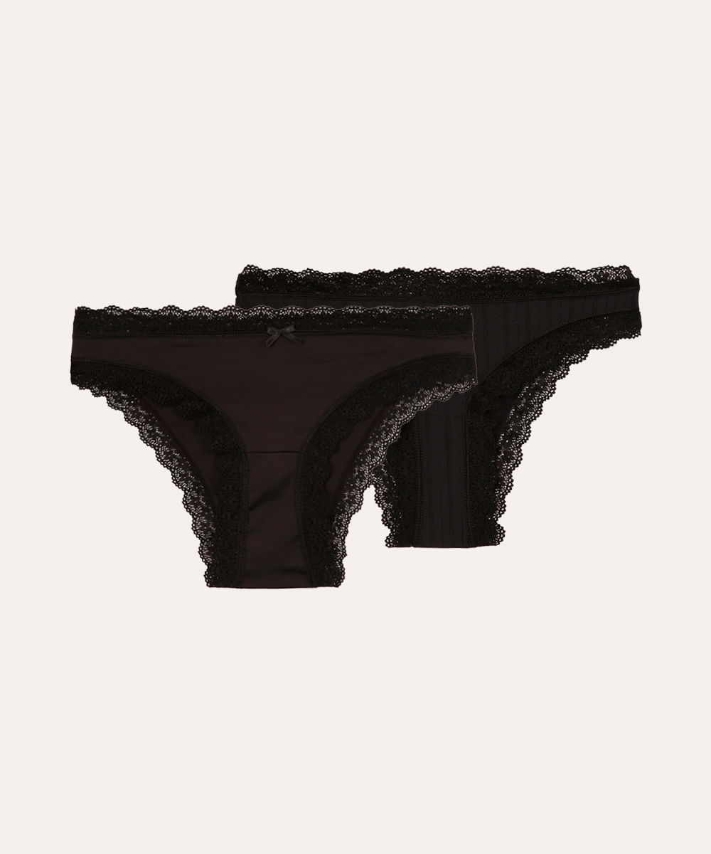 kit de 2 calcinhas biquíni com renda preta