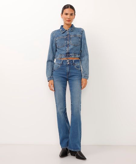 calça bootcut jeans cintura média azul 36