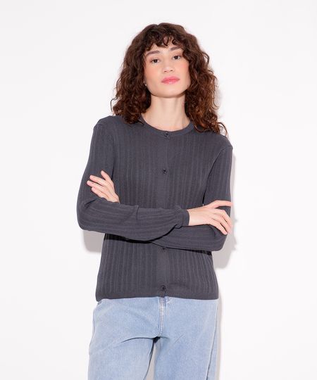 cardigan de tricot canelado mindset cinza PP