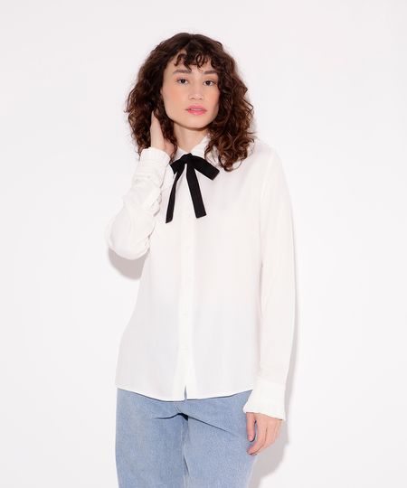 camisa com laço mindset off white PP