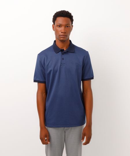 Polo Masculina Tradicional Maquinetada Estampada Manga Curta Azul Marinho P Polo Masculina Tradicional Maquinetada Estampada Manga Curta Azul Marinho P