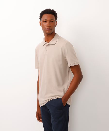 polo de algodão comfort com botão bege P polo de algodão comfort com botão bege P