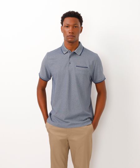 polo de algodão manga curta azul P