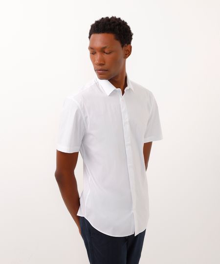camisa slim fit manga curta branco M camisa slim fit manga curta branco M