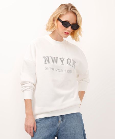 blusão de moletom manga longa new york city off white PP blusão de moletom manga longa new york city off white PP