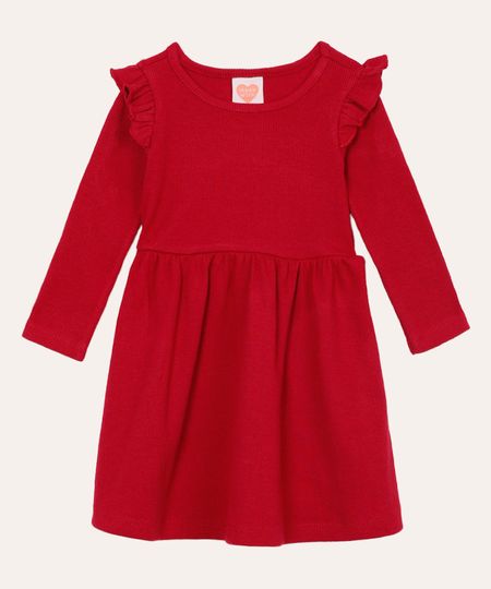 vestido infantil manga longa babado vinho 1