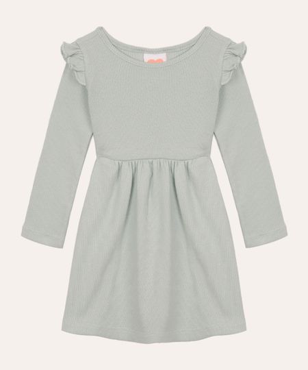 vestido infantil manga longa babado verde 4