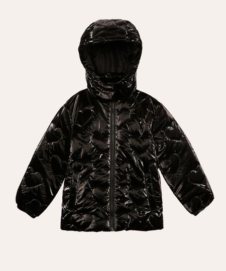 jaqueta puffer infantil com matelassê de coração preta 4