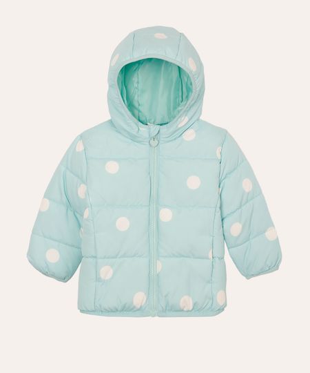 jaqueta puffer infantil com capuz poá verde 1