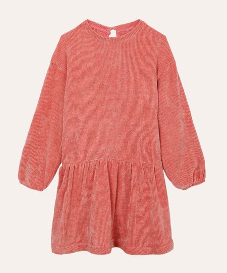 vestido de chenille infantil com babado rosa 6