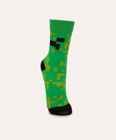 meia infantil cano alto minecraft verde 22-25