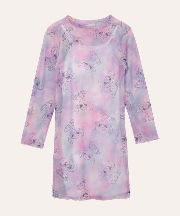 vestido de tule manga longa infantil tie dye stitch colorido 8