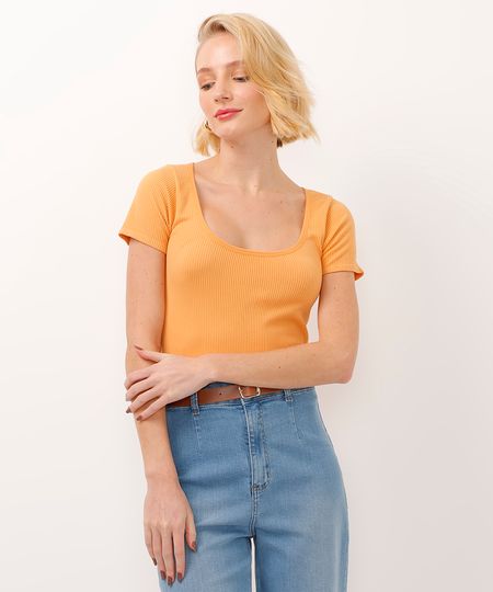 blusa de poliamida decote redondo manga curta kaki PP