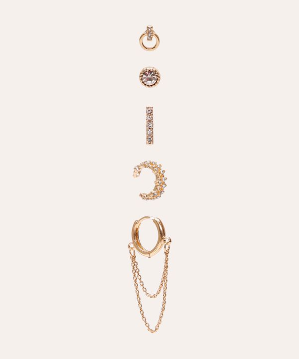kit de 5 brincos earcuff com strass dourado UNICO