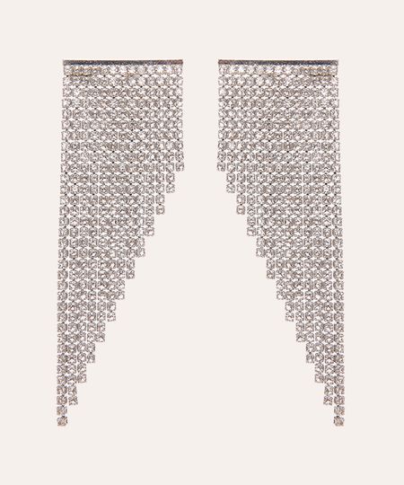 brinco de strass assimétrico prata UNICO