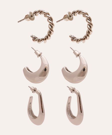 kit de 3 brincos argola prateado UNICO kit de 3 brincos argola prateado UNICO