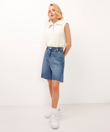 bermuda alongada jeans cintura regulável azul 36 bermuda alongada jeans cintura regulável azul 36