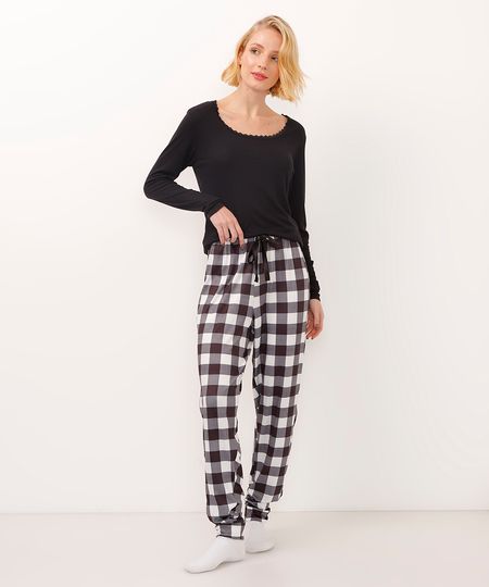 calça de pijama jogger xadrez preta G