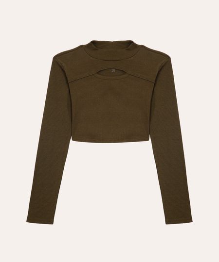 blusa de algodão juvenil cut out verde militar 10